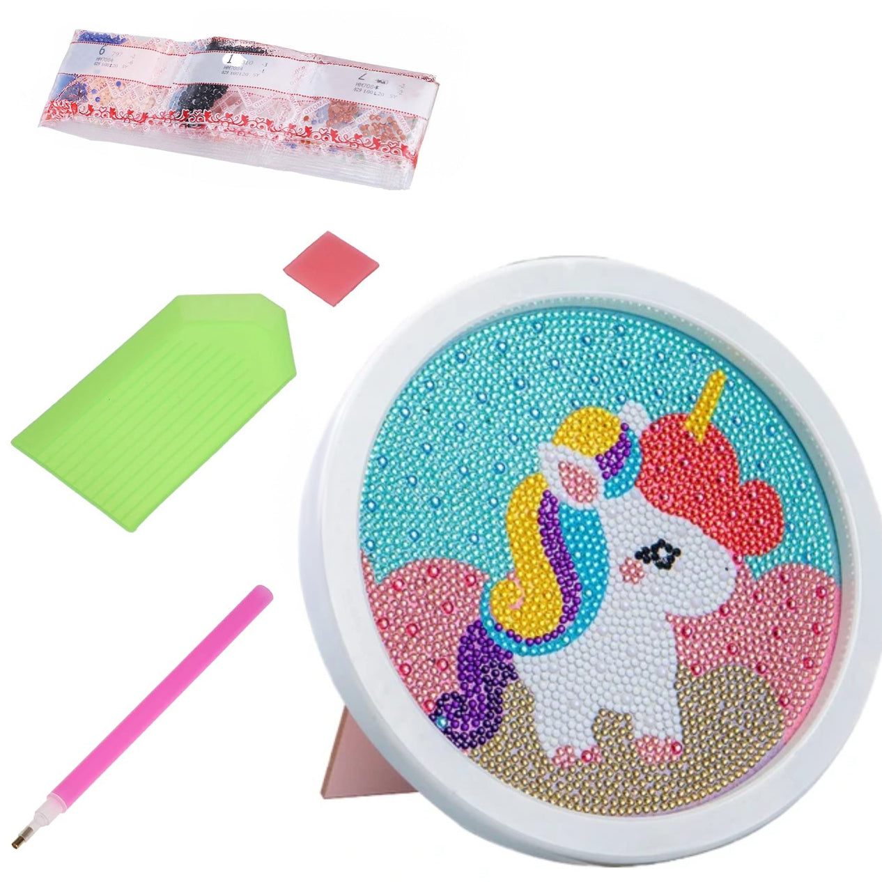 Goblen mozaic cu diamante cu rama, Zola, rotund, model unicorn , 20 x 20 cm Goblen mozaic cu diamante cu rama, Zola, rotund, model unicorn , 20 x 20 cm